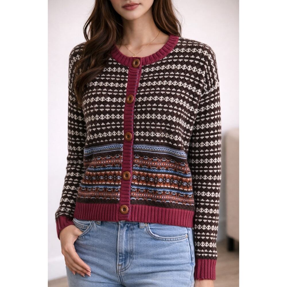 Sundance Vintage wool blend contrast trim cottage core button down cardigan S